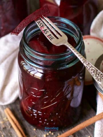 Red Pickled Beets in a mason canning jar
