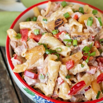 ham and pineapple pasta salad recipe square image