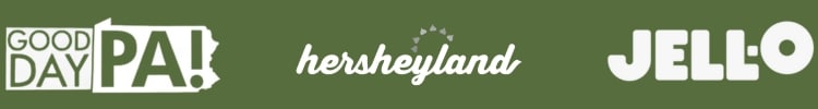 Logos for Good Day PA!, Hersheyland, and JELL-O are displayed side by side on a green background.